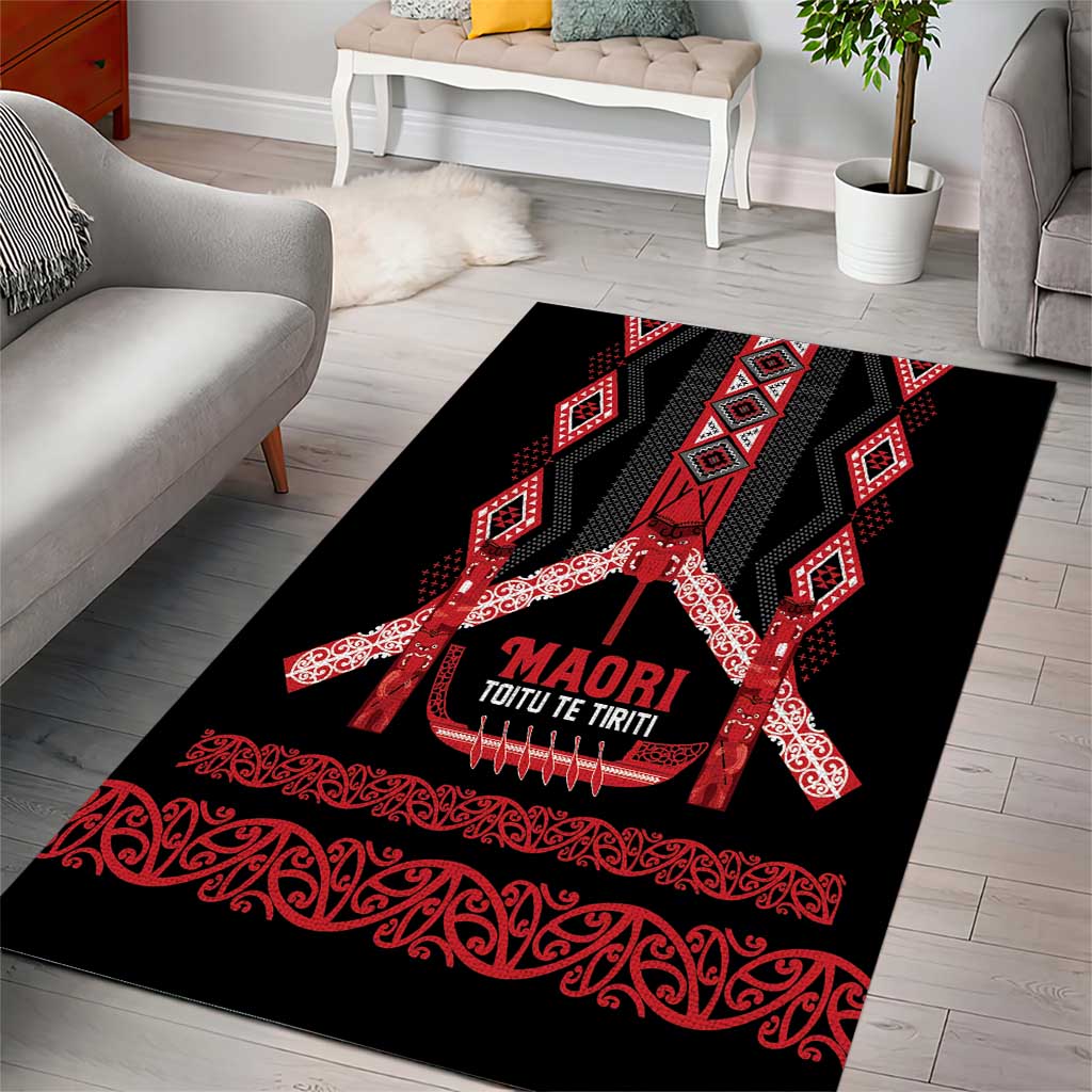Toitu Te Tiriti Waitangi Area Rug Black Wharenui House - Polynesian Pride