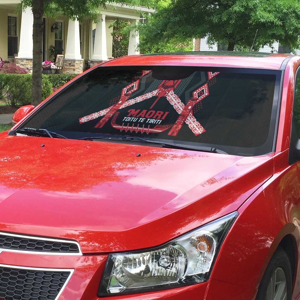 Toitu Te Tiriti Waitangi Auto Sun Shade Black Wharenui House - Polynesian Pride