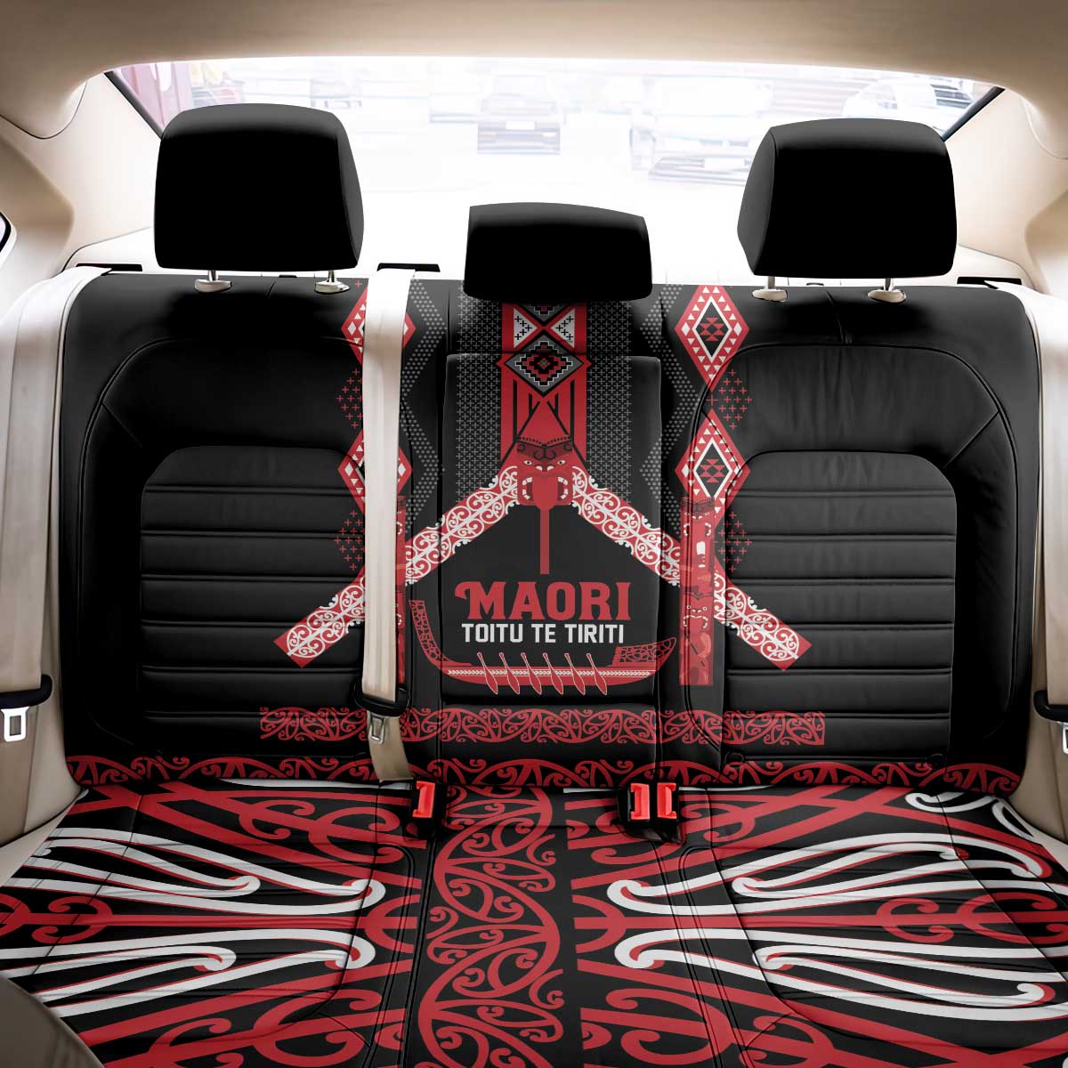 Toitu Te Tiriti Waitangi Back Car Seat Cover Black Wharenui House - Polynesian Pride