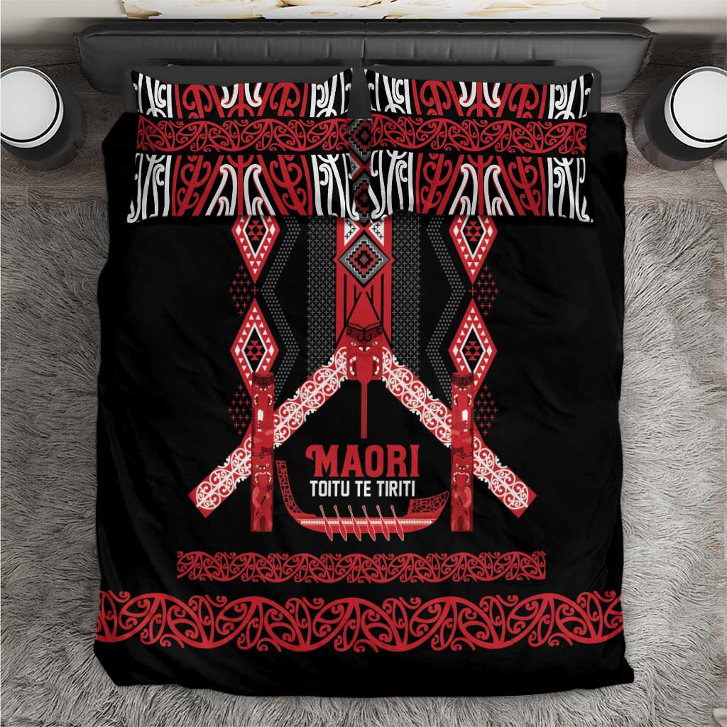 Toitu Te Tiriti Waitangi Bedding Set Black Wharenui House LT9 Black - Polynesian Pride
