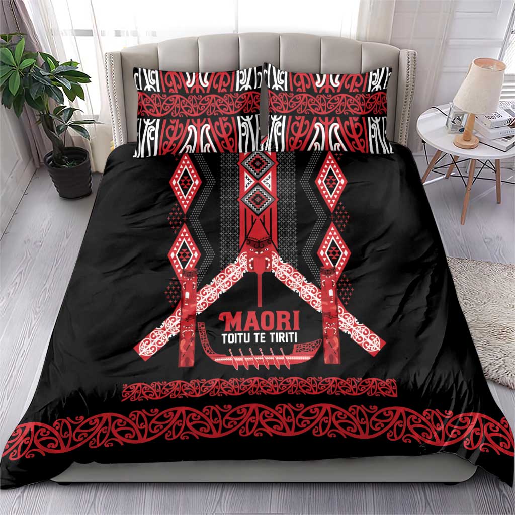 Toitu Te Tiriti Waitangi Bedding Set Black Wharenui House LT9 - Polynesian Pride