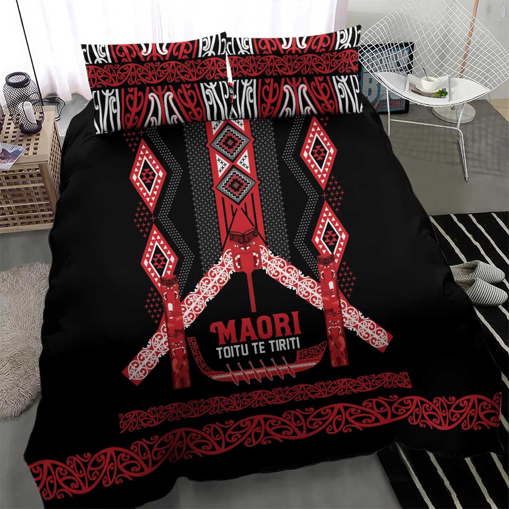 Toitu Te Tiriti Waitangi Bedding Set Black Wharenui House LT9 - Polynesian Pride