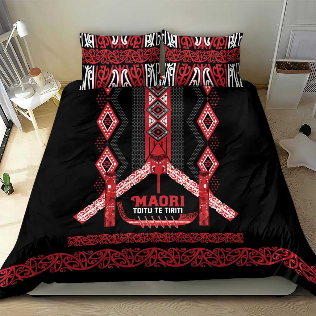 Toitu Te Tiriti Waitangi Bedding Set Black Wharenui House LT9 - Polynesian Pride