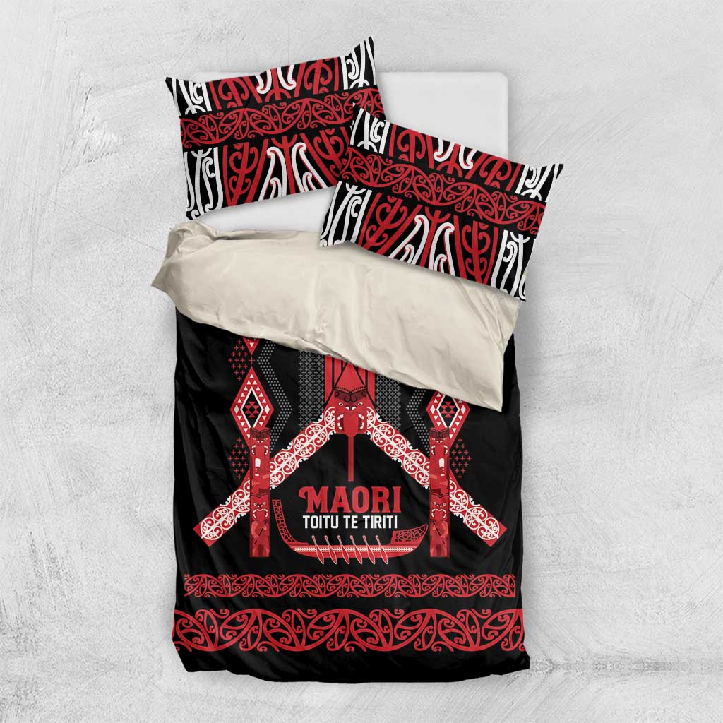 Toitu Te Tiriti Waitangi Bedding Set Black Wharenui House LT9 US Twin 172cm x 218cm Black - Polynesian Pride