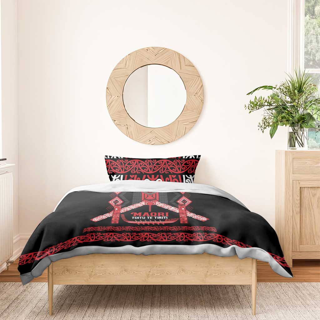 Toitu Te Tiriti Waitangi Bedding Set Black Wharenui House LT9 - Polynesian Pride