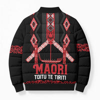 Toitu Te Tiriti Waitangi Bomber Puffer Jacket Black Wharenui House - Polynesian Pride