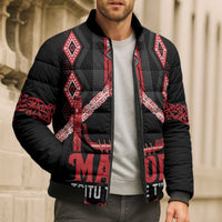 Toitu Te Tiriti Waitangi Bomber Puffer Jacket Black Wharenui House - Polynesian Pride