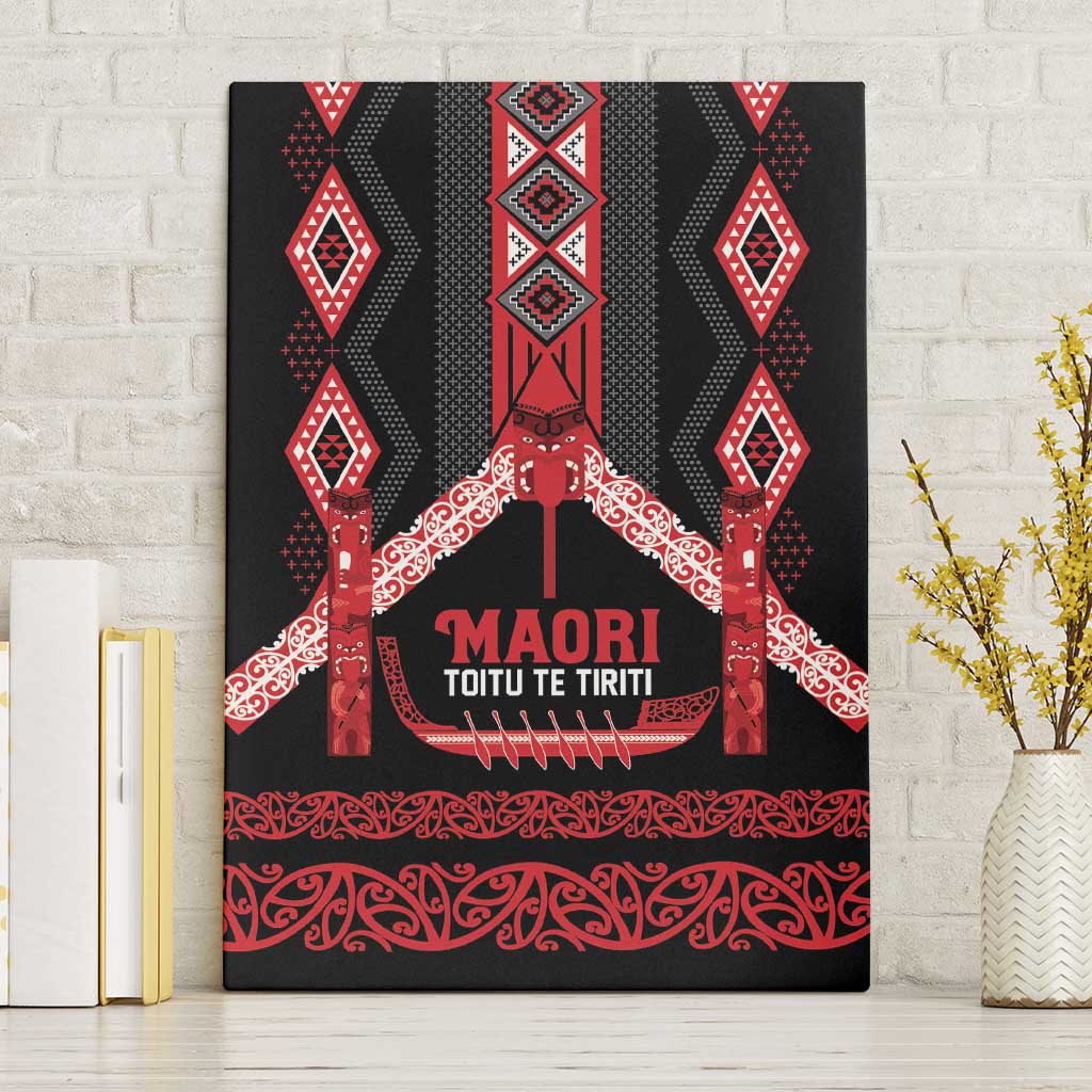 Toitu Te Tiriti Waitangi Canvas Wall Art Black Wharenui House - Polynesian Pride