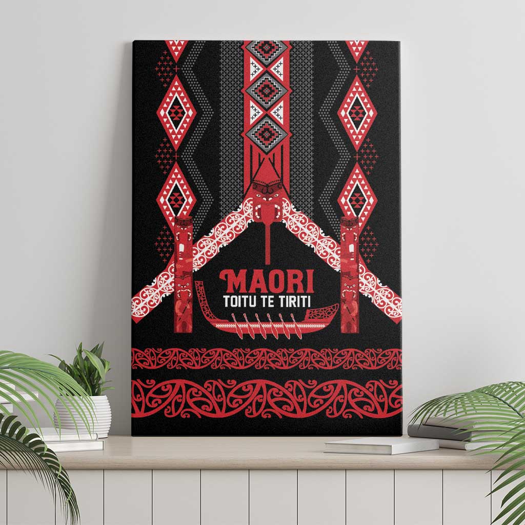 Toitu Te Tiriti Waitangi Canvas Wall Art Black Wharenui House - Polynesian Pride