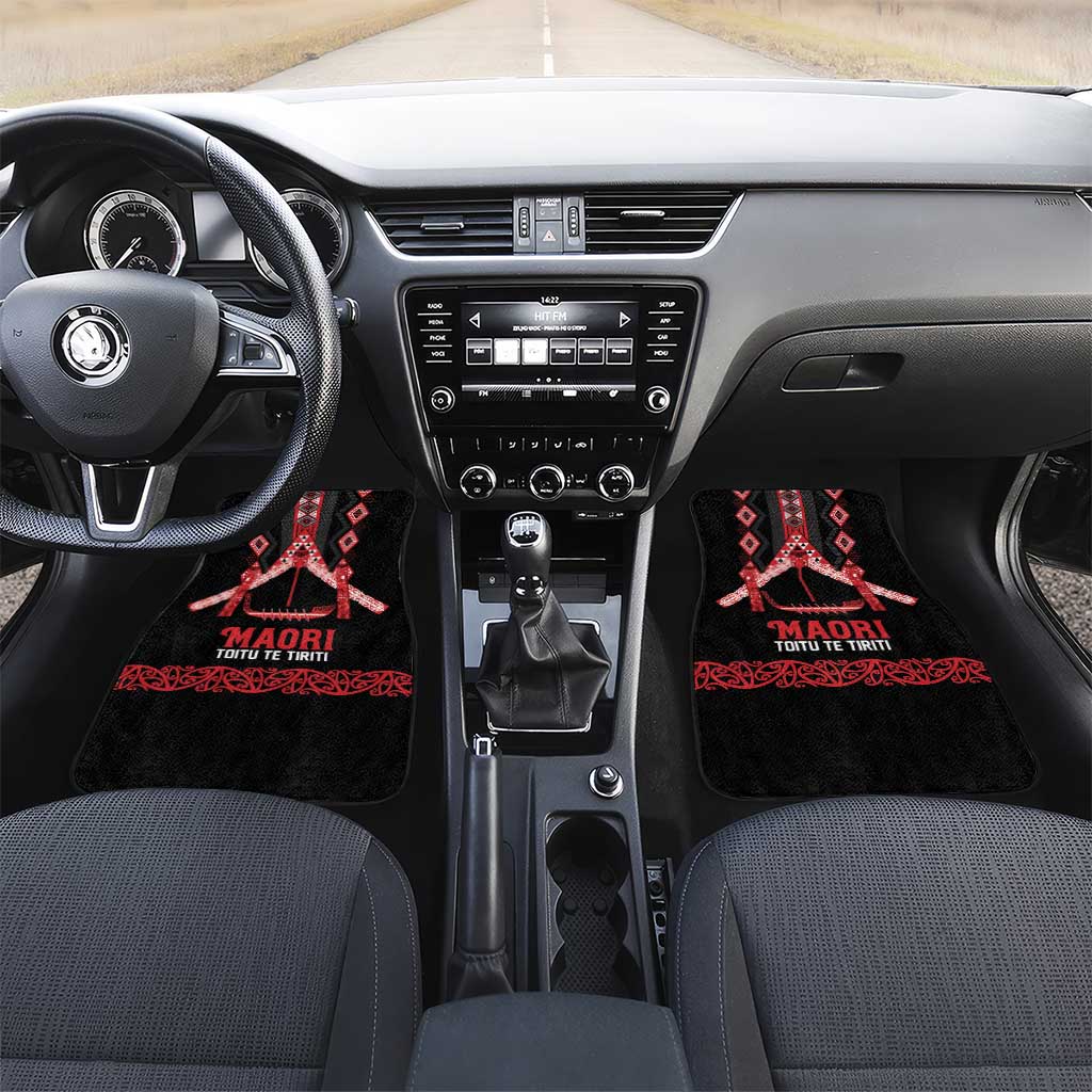 Toitu Te Tiriti Waitangi Car Mats Black Wharenui House - Polynesian Pride