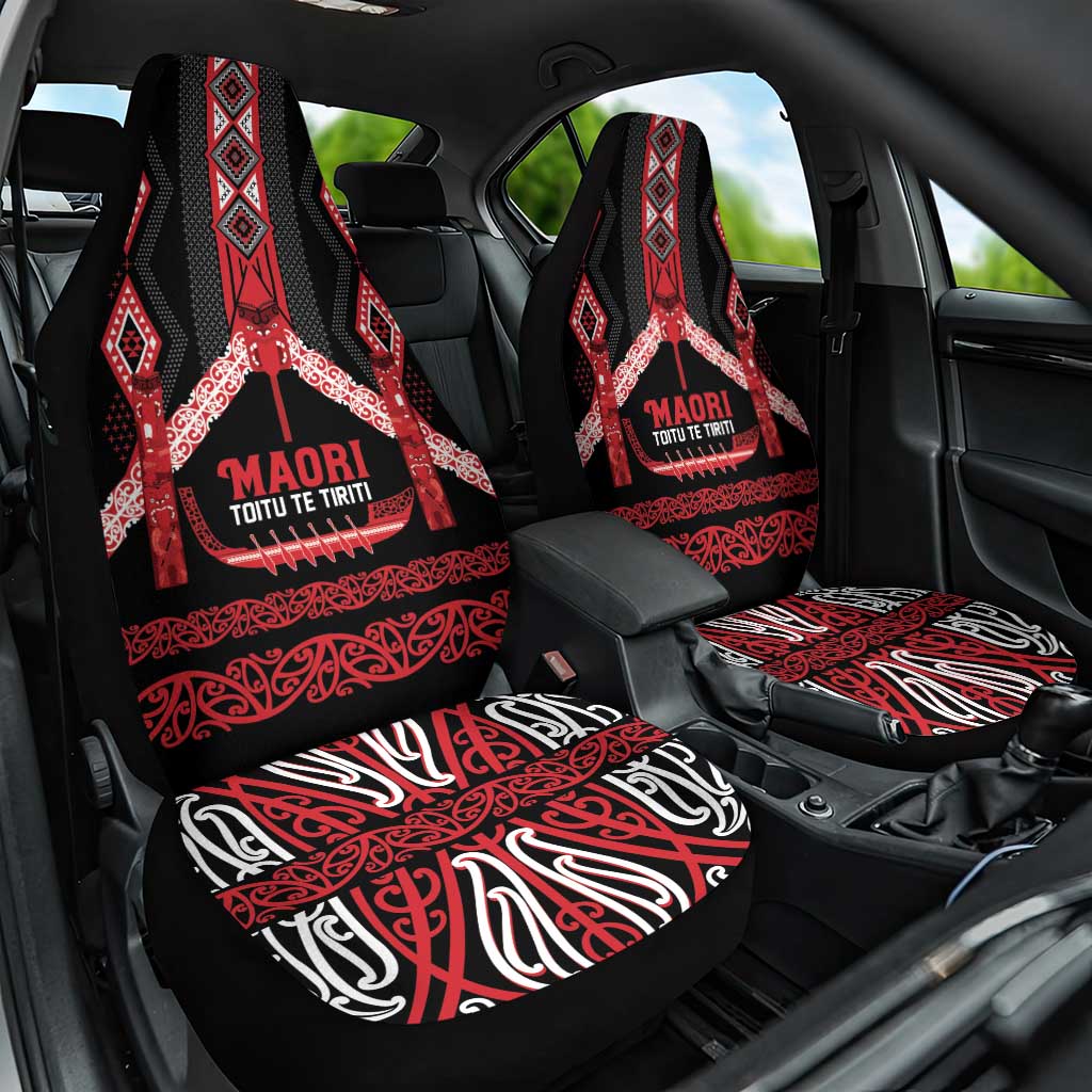 Toitu Te Tiriti Waitangi Car Seat Cover Black Wharenui House - Polynesian Pride