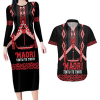 Toitu Te Tiriti Waitangi Couples Matching Long Sleeve Bodycon Dress and Hawaiian Shirt Black Wharenui House - Polynesian Pride
