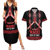 Toitu Te Tiriti Waitangi Couples Matching Summer Maxi Dress and Hawaiian Shirt Black Wharenui House - Polynesian Pride