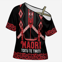 Toitu Te Tiriti Waitangi Cross Shoulder Shirt Black Wharenui House LT9 Female Black - Polynesian Pride