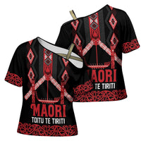 Toitu Te Tiriti Waitangi Cross Shoulder Shirt Black Wharenui House LT9 - Polynesian Pride