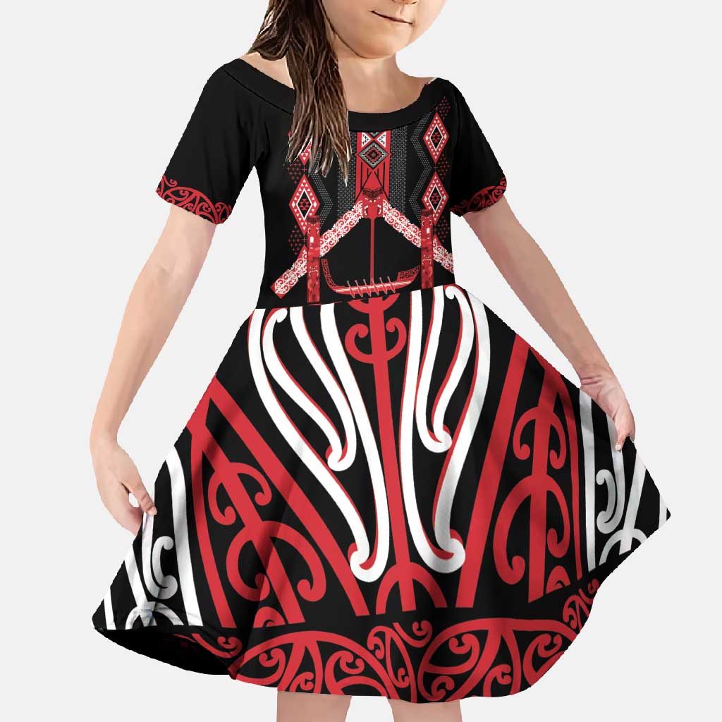 Toitu Te Tiriti Waitangi Family Matching Mermaid Dress and Hawaiian Shirt Black Wharenui House - Polynesian Pride