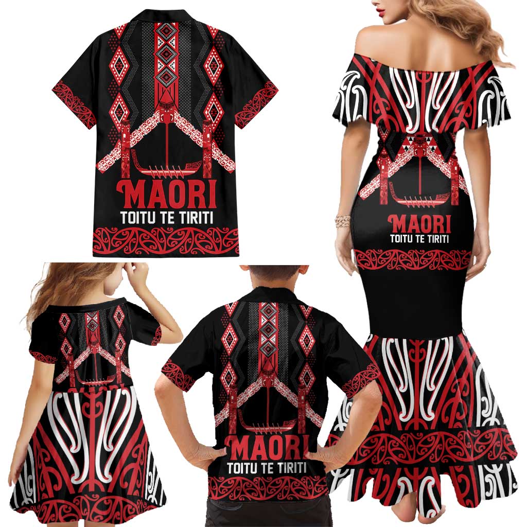 Toitu Te Tiriti Waitangi Family Matching Mermaid Dress and Hawaiian Shirt Black Wharenui House - Polynesian Pride