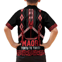Toitu Te Tiriti Waitangi Family Matching Off The Shoulder Long Sleeve Dress and Hawaiian Shirt Black Wharenui House - Polynesian Pride