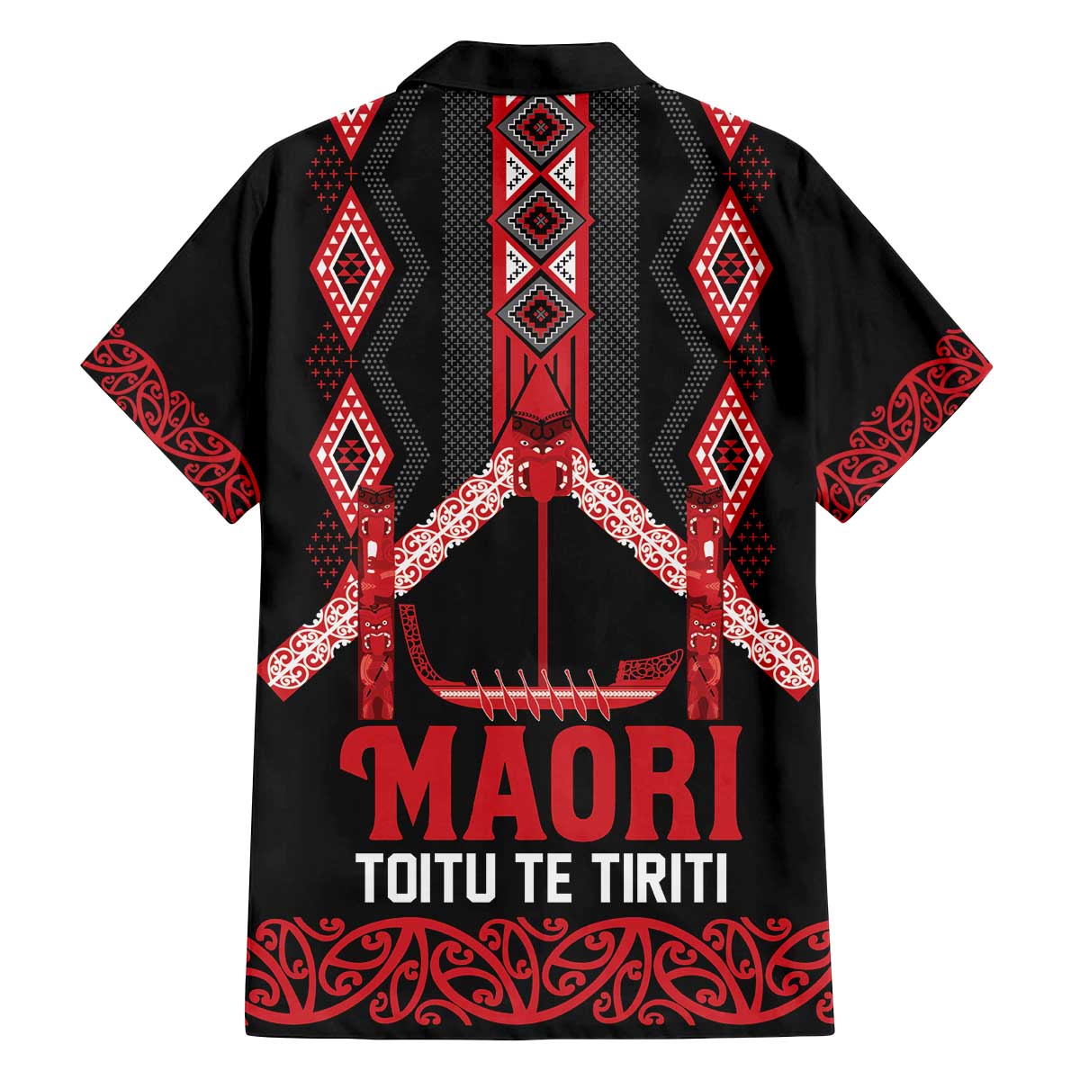Toitu Te Tiriti Waitangi Family Matching Off The Shoulder Long Sleeve Dress and Hawaiian Shirt Black Wharenui House - Polynesian Pride