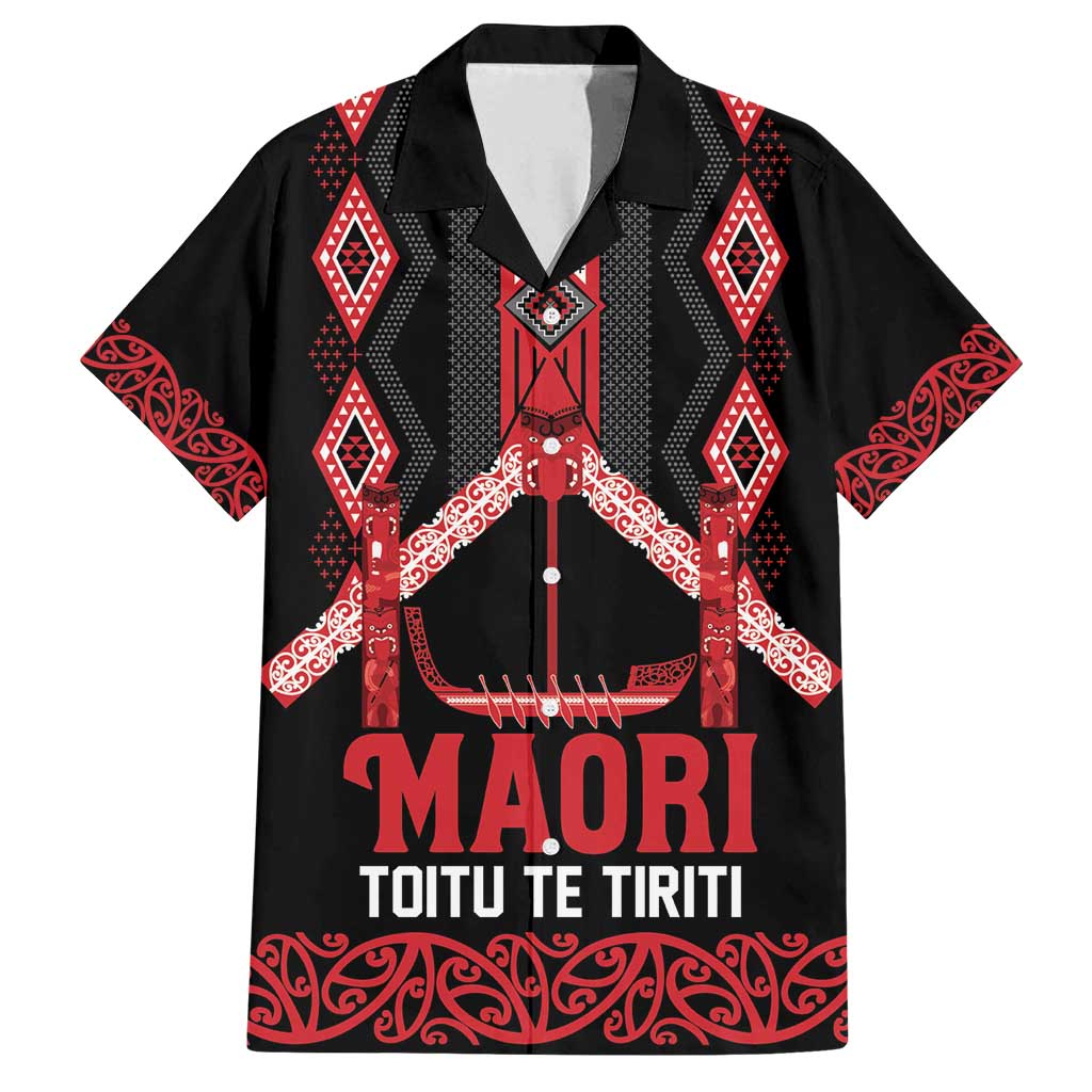 Toitu Te Tiriti Waitangi Family Matching Off Shoulder Maxi Dress and Hawaiian Shirt Black Wharenui House - Polynesian Pride