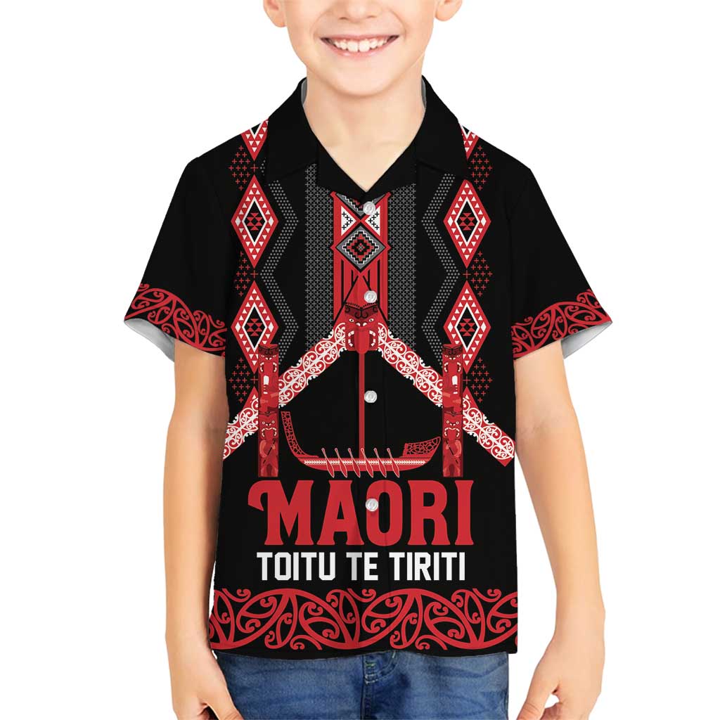 Toitu Te Tiriti Waitangi Family Matching Puletasi and Hawaiian Shirt Black Wharenui House - Polynesian Pride