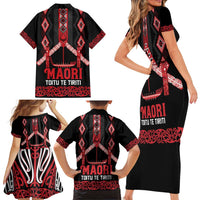 Toitu Te Tiriti Waitangi Family Matching Short Sleeve Bodycon Dress and Hawaiian Shirt Black Wharenui House - Polynesian Pride