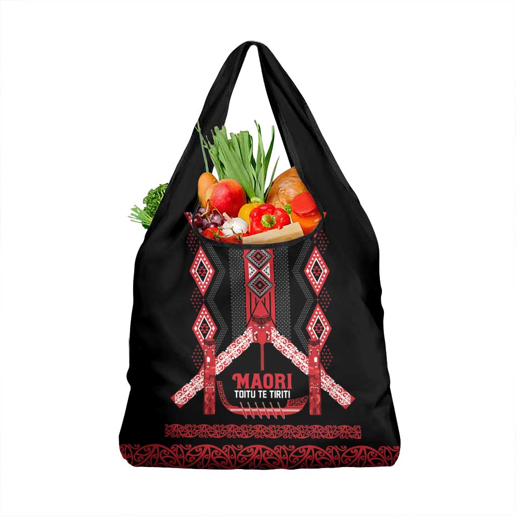 Toitu Te Tiriti Waitangi Grocery Bag Black Wharenui House - Polynesian Pride