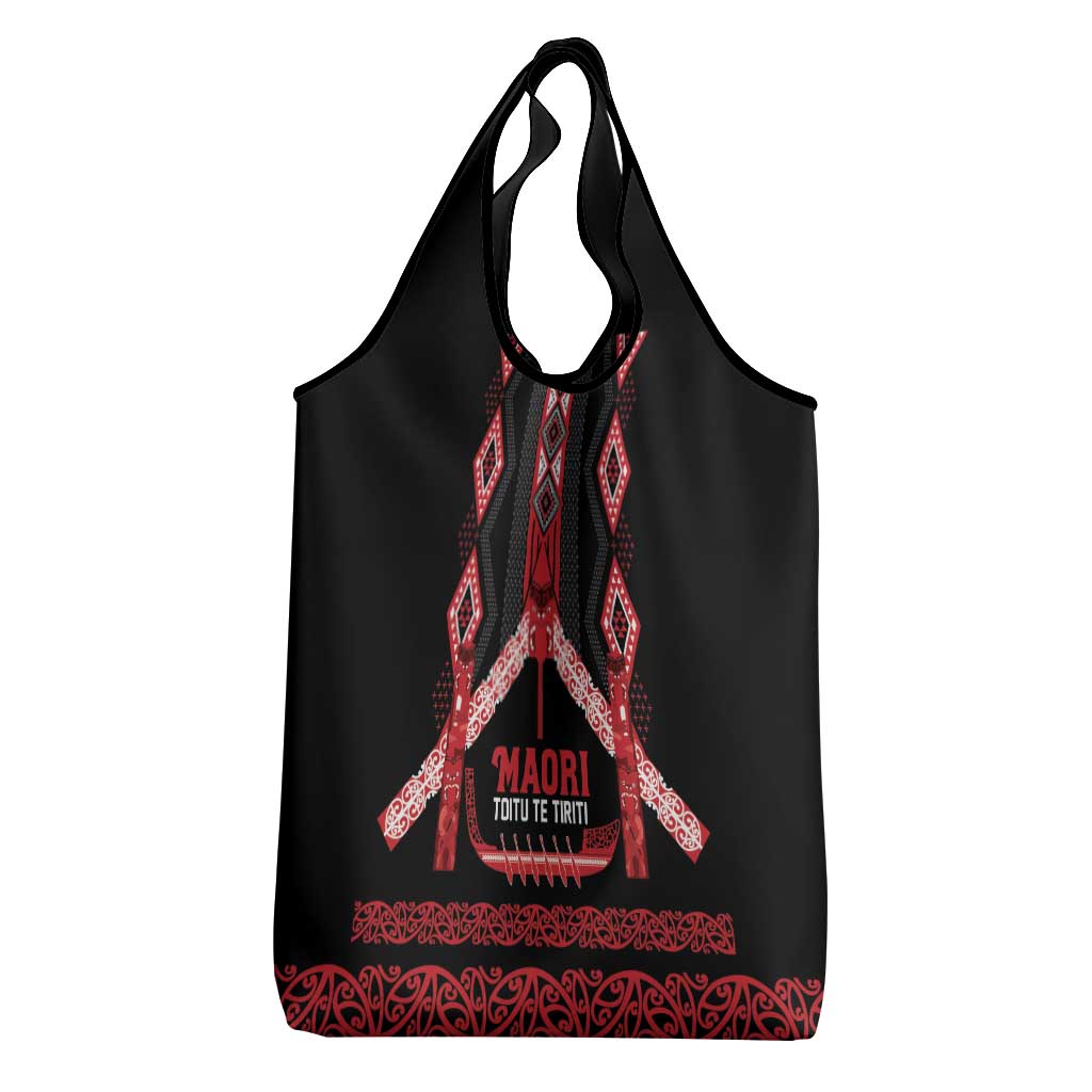 Toitu Te Tiriti Waitangi Grocery Bag Black Wharenui House - Polynesian Pride
