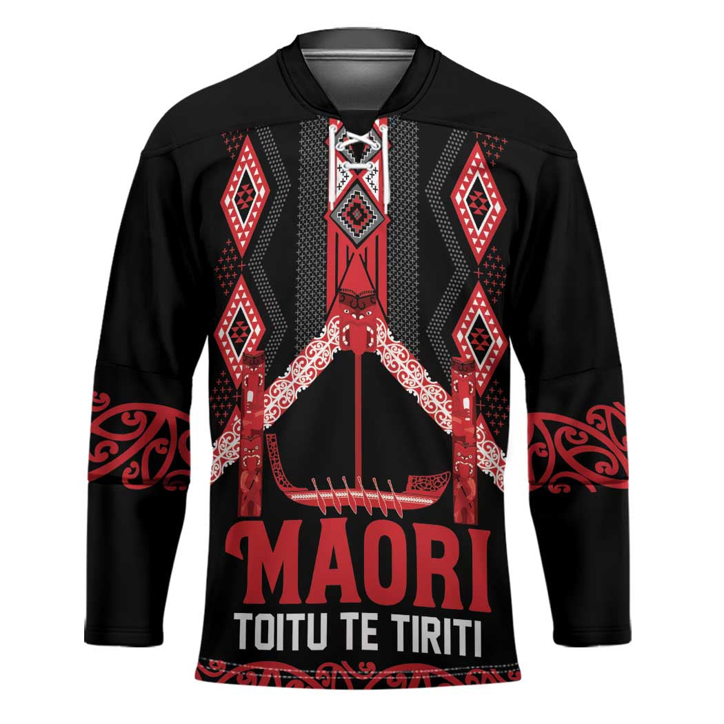 Toitu Te Tiriti Waitangi Hockey Jersey Black Wharenui House LT9 Unisex Black - Polynesian Pride