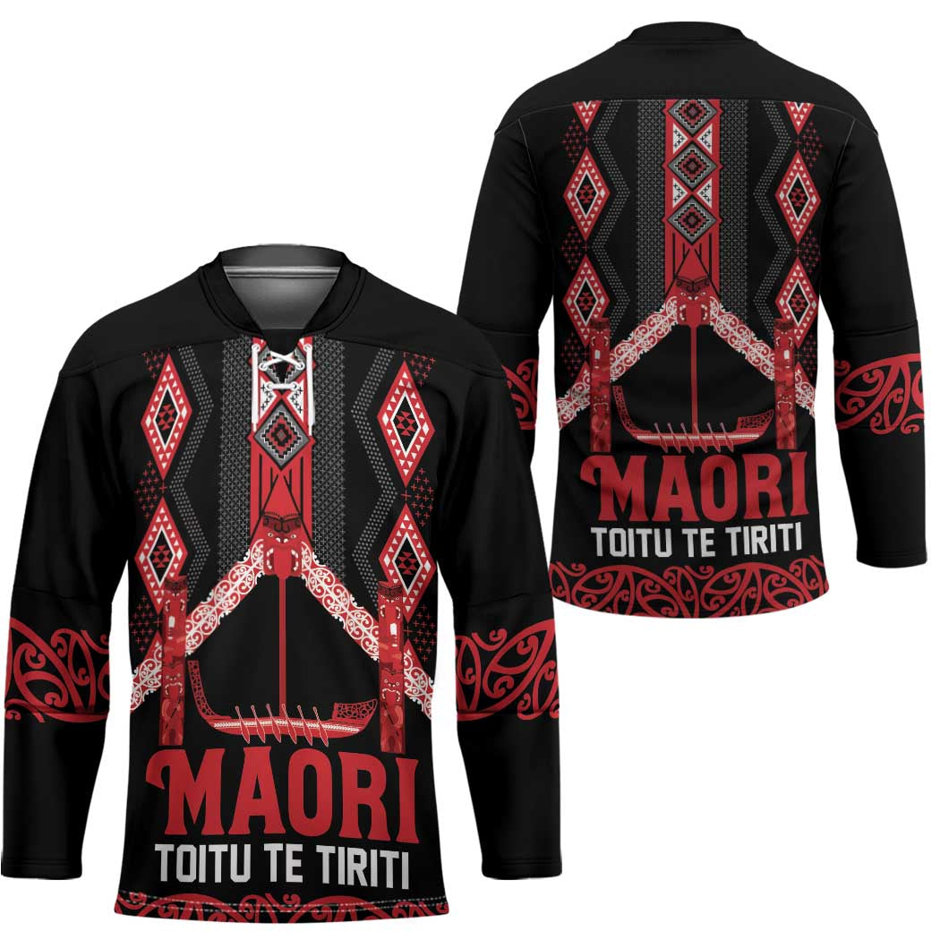 Toitu Te Tiriti Waitangi Hockey Jersey Black Wharenui House - Polynesian Pride