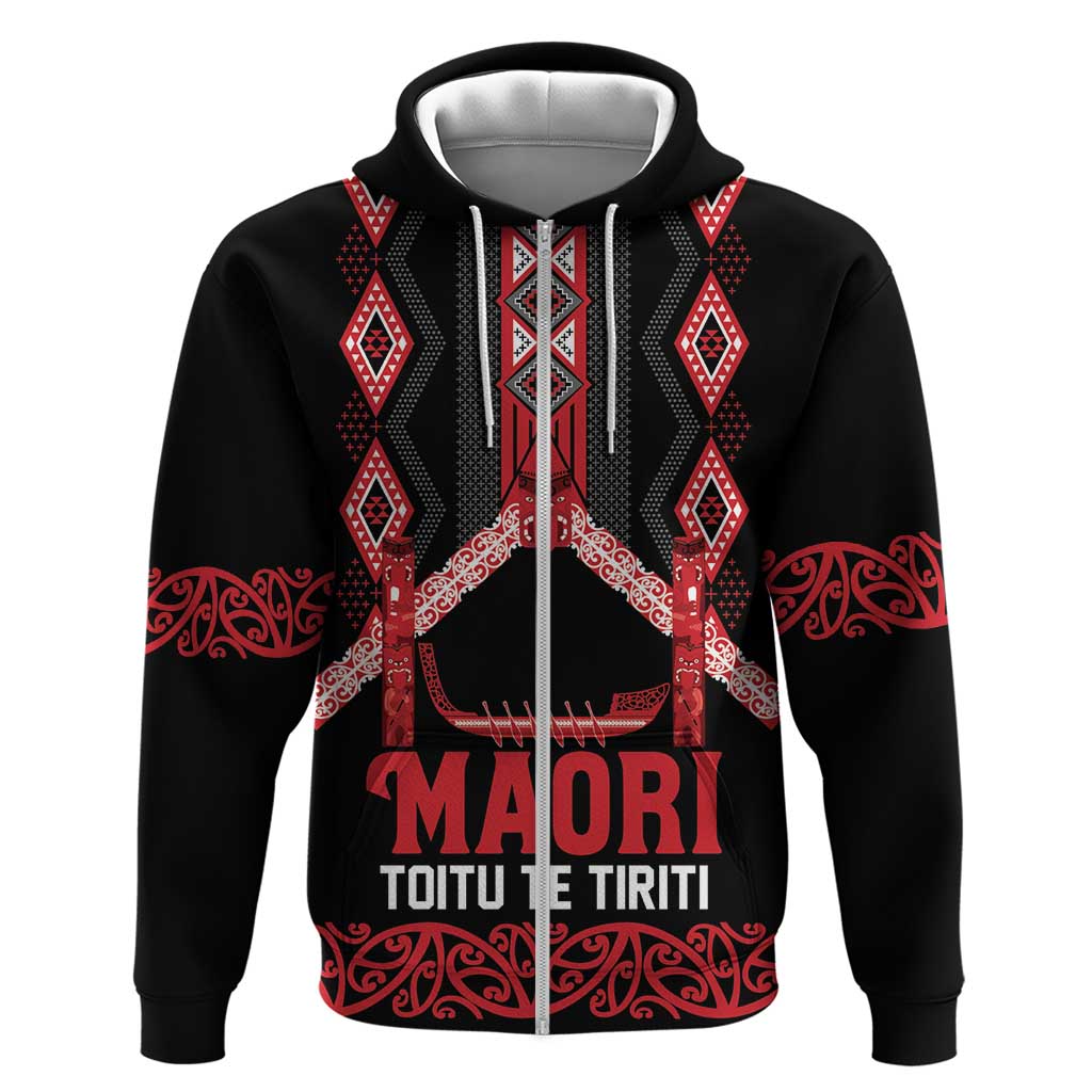 Toitu Te Tiriti Waitangi Hoodie Black Wharenui House - Polynesian Pride