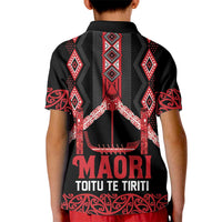 Toitu Te Tiriti Waitangi Kid Polo Shirt Black Wharenui House - Polynesian Pride