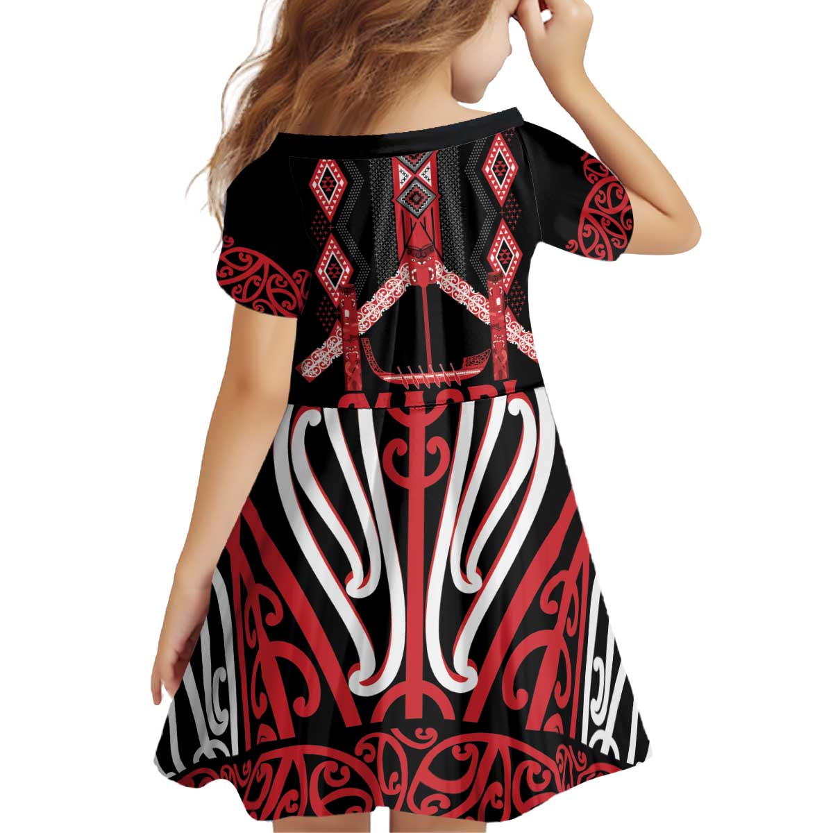 Toitu Te Tiriti Waitangi Kid Short Sleeve Dress Black Wharenui House - Polynesian Pride