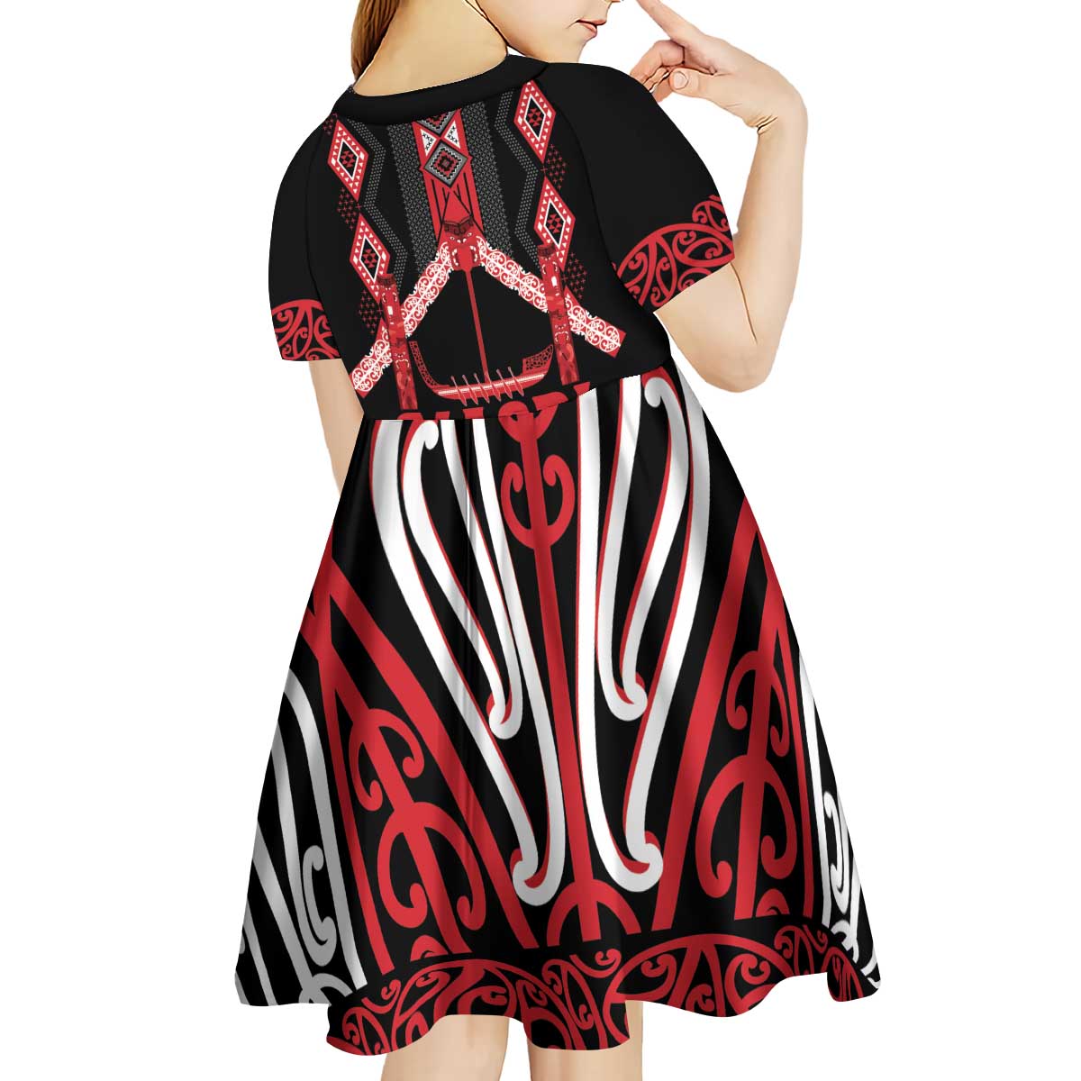 Toitu Te Tiriti Waitangi Kid Short Sleeve Dress Black Wharenui House - Polynesian Pride