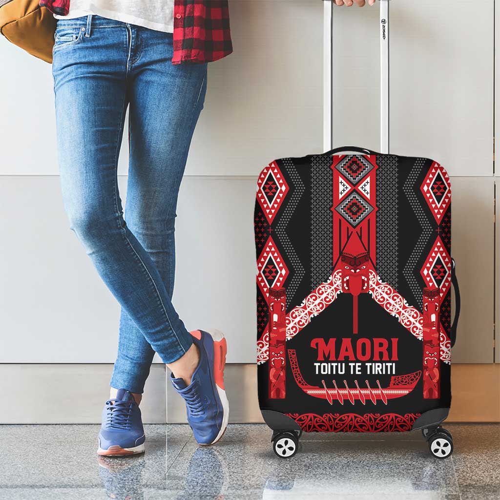 Toitu Te Tiriti Waitangi Luggage Cover Black Wharenui House - Polynesian Pride