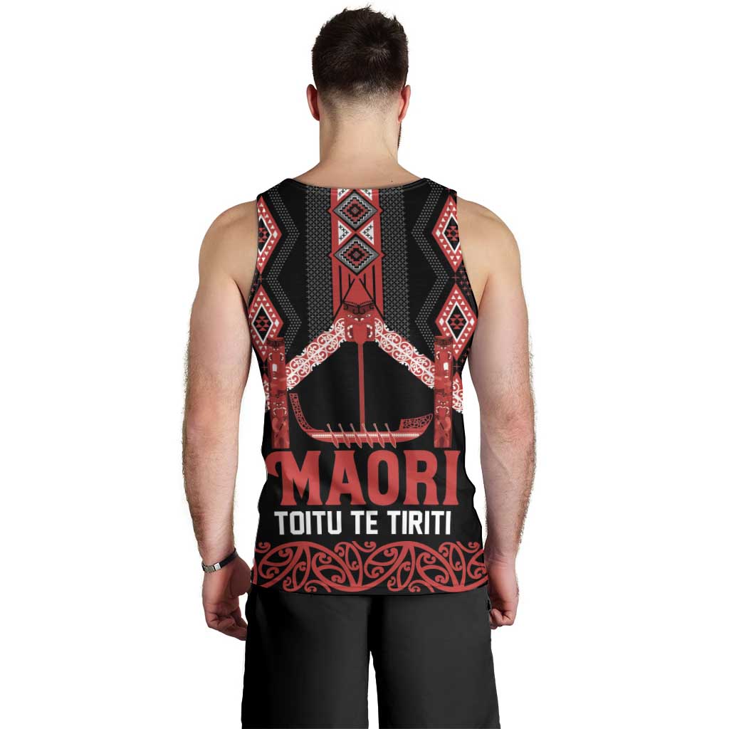 Toitu Te Tiriti Waitangi Men Tank Top Black Wharenui House LT9 - Polynesian Pride