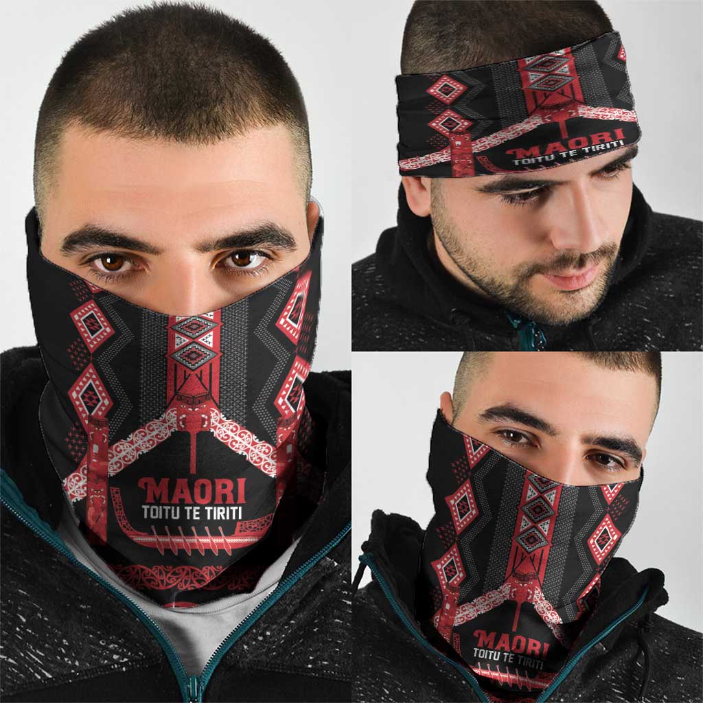 Toitu Te Tiriti Waitangi Neck Gaiter Black Wharenui House - Polynesian Pride