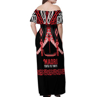 Toitu Te Tiriti Waitangi Off Shoulder Maxi Dress Black Wharenui House - Polynesian Pride