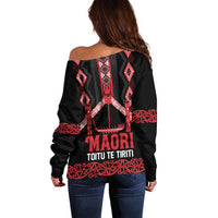 Toitu Te Tiriti Waitangi Off Shoulder Sweater Black Wharenui House LT9 - Polynesian Pride