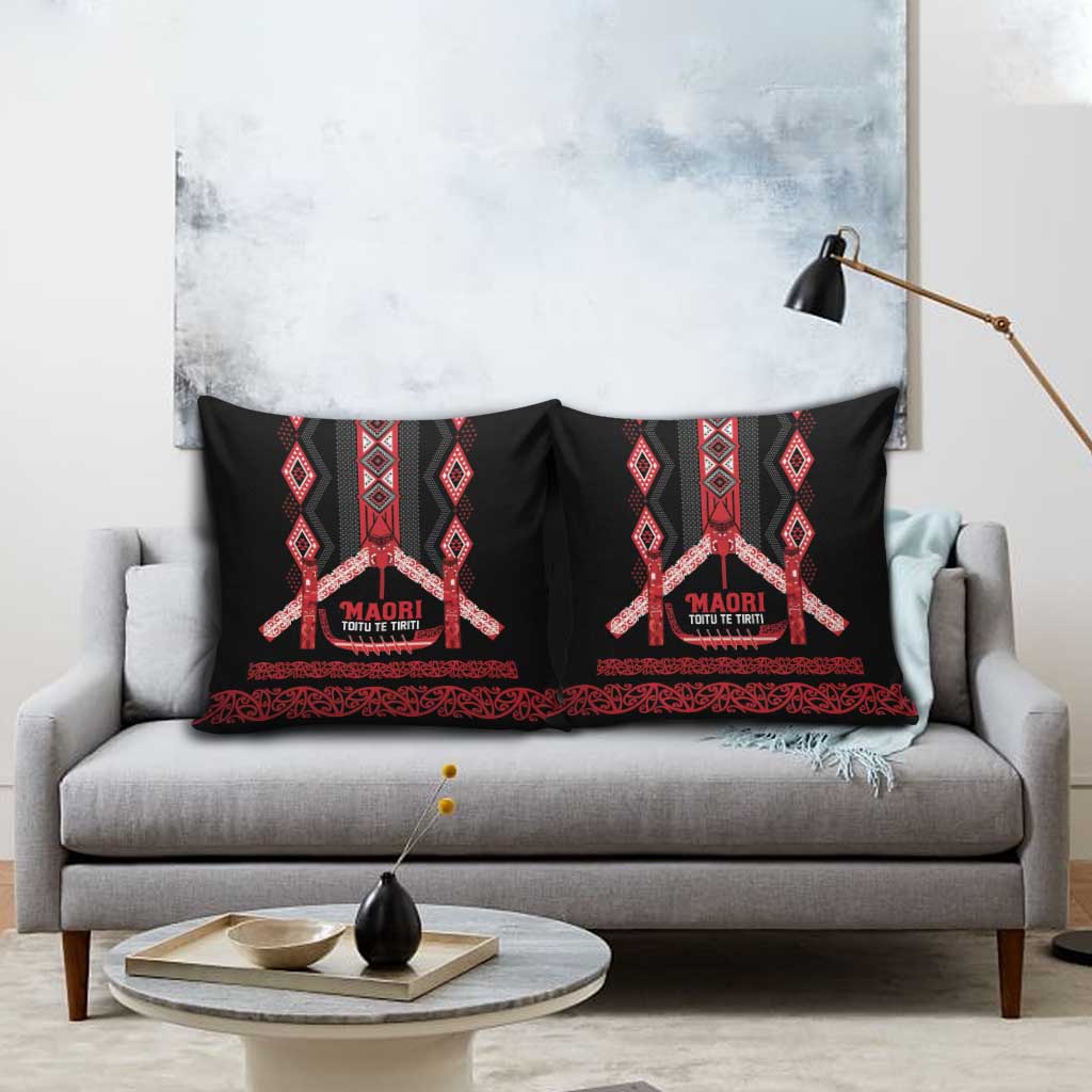 Toitu Te Tiriti Waitangi Pillow Cover Black Wharenui House LT9 - Polynesian Pride