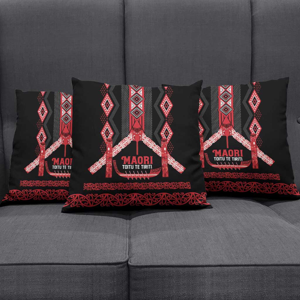 Toitu Te Tiriti Waitangi Pillow Cover Black Wharenui House LT9 - Polynesian Pride
