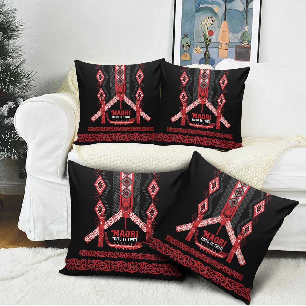 Toitu Te Tiriti Waitangi Pillow Cover Black Wharenui House LT9 - Polynesian Pride