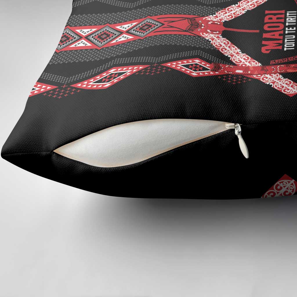 Toitu Te Tiriti Waitangi Pillow Cover Black Wharenui House LT9 - Polynesian Pride