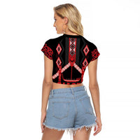 Toitu Te Tiriti Waitangi Raglan Cropped T Shirt Black Wharenui House - Polynesian Pride
