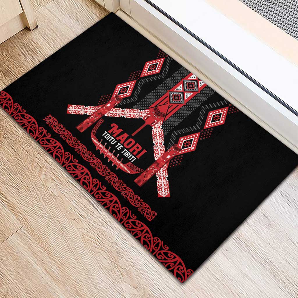 Toitu Te Tiriti Waitangi Rubber Doormat Black Wharenui House - Polynesian Pride
