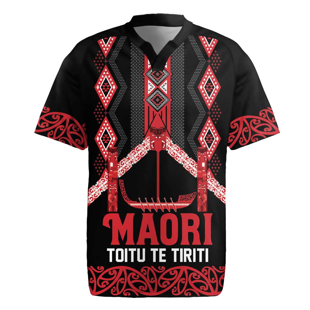 Toitu Te Tiriti Waitangi Rugby Jersey Black Wharenui House LT9 Black - Polynesian Pride