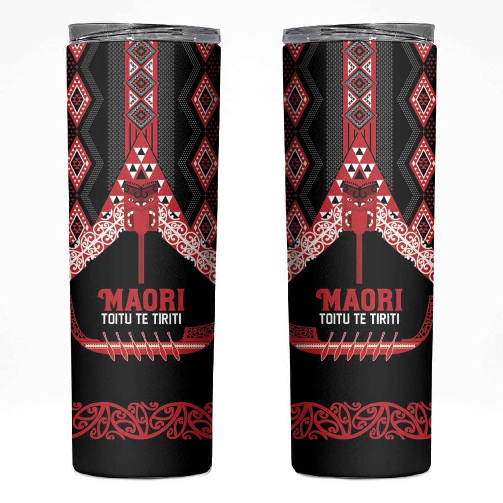 Toitu Te Tiriti Waitangi Skinny Tumbler Black Wharenui House - Polynesian Pride