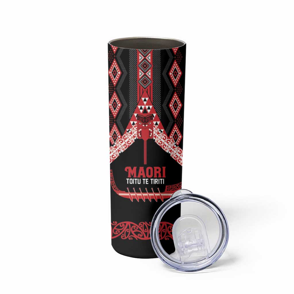 Toitu Te Tiriti Waitangi Skinny Tumbler Black Wharenui House - Polynesian Pride