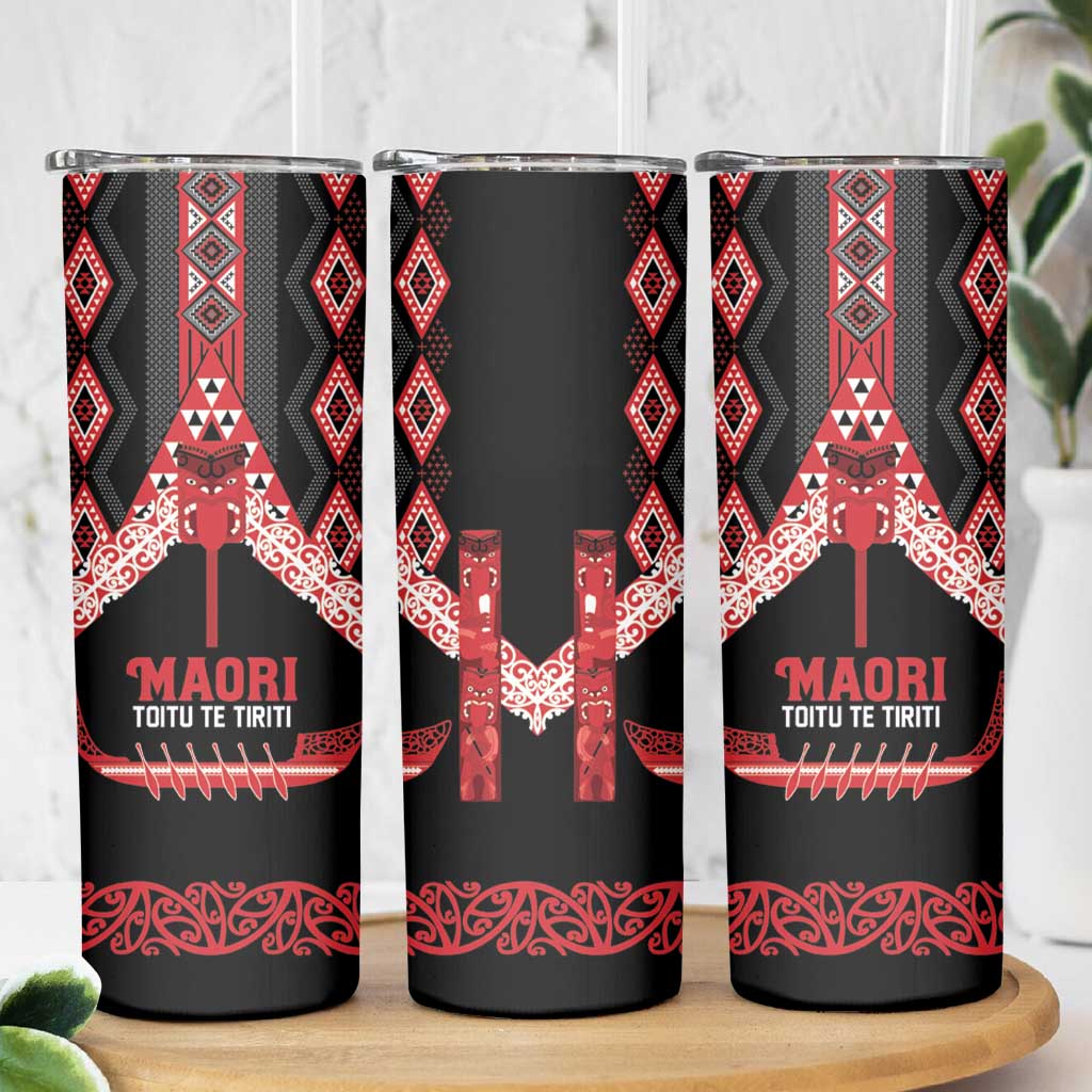 Toitu Te Tiriti Waitangi Skinny Tumbler Black Wharenui House - Polynesian Pride