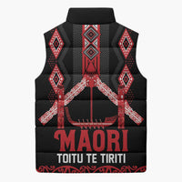 Toitu Te Tiriti Waitangi Sleeveless Puffer Jacket Black Wharenui House - Polynesian Pride